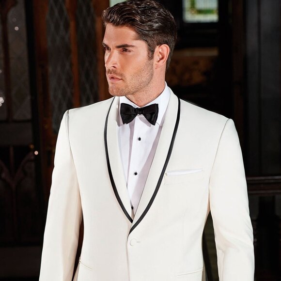 Mens Designer Charles Shawl Dinner Jacket in Ivory with...